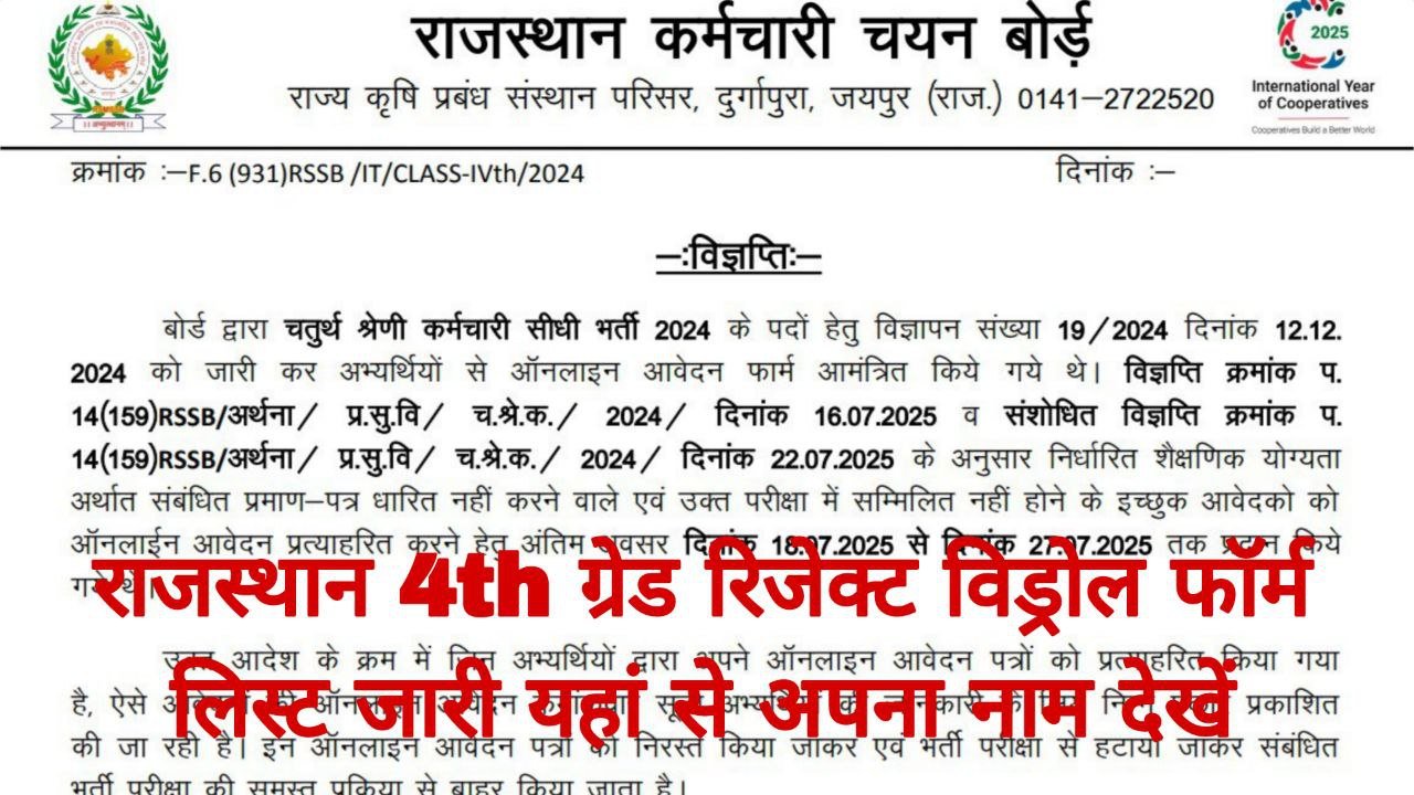 Rajasthan Fourth Class Withdrawal Candidate