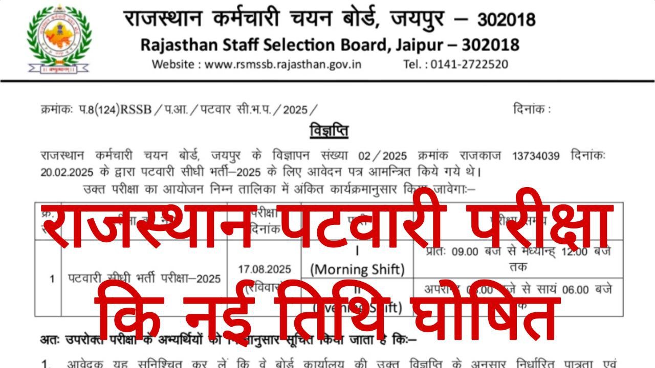 Rajasthan Patwari Exam Date